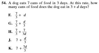 ACT question asking how many cans of dog food a dog can eat